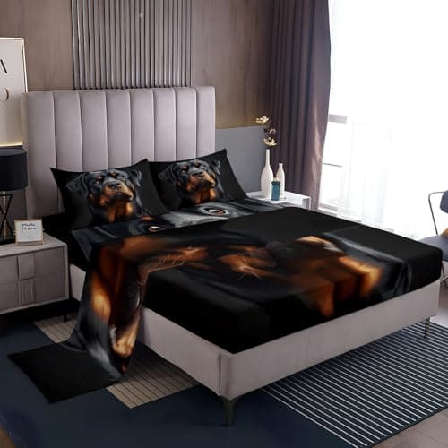 Abstract Flame Wolf & Dragon Black King Size Bed Sheets (1 Fitted, 1 Flat, 2 Pillowcases)