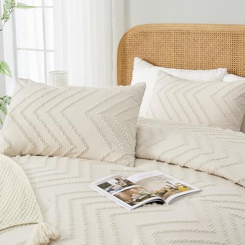 Andency Queen Beige Comforter Set Boho Cream Tufted Bedding 3 Pieces