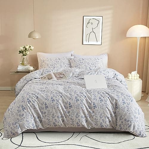 VM VOGUEMARKET Gold Green Flower Percale cotton Duvet Cover with Zipper Closure