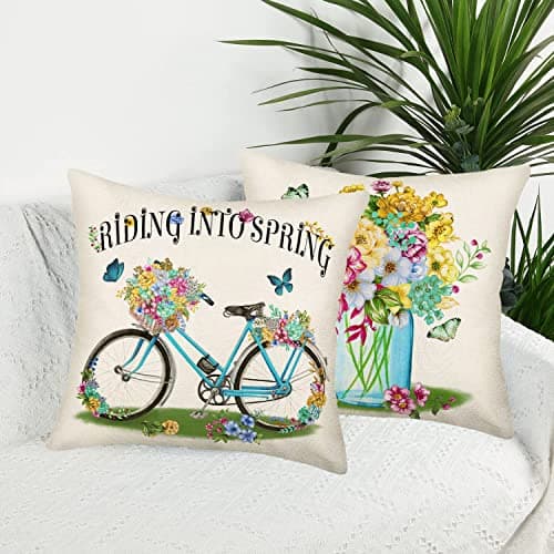 Fukeen Farmers Market Blue 18x18 Inch Spring Flower Pillow Covers