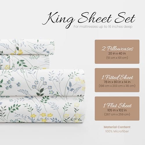 Oeko-TEX Certified Linen Market King Sheets Set - Wildflower Light Blue