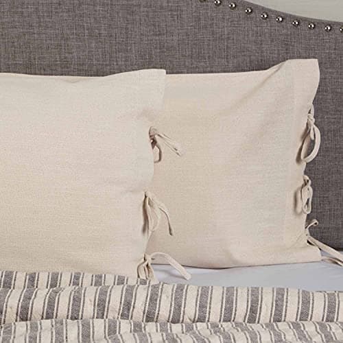 Natural King Pillow Case/Shams Set, Beige Cream, Farmhouse Bedding with Ties - Set of 2