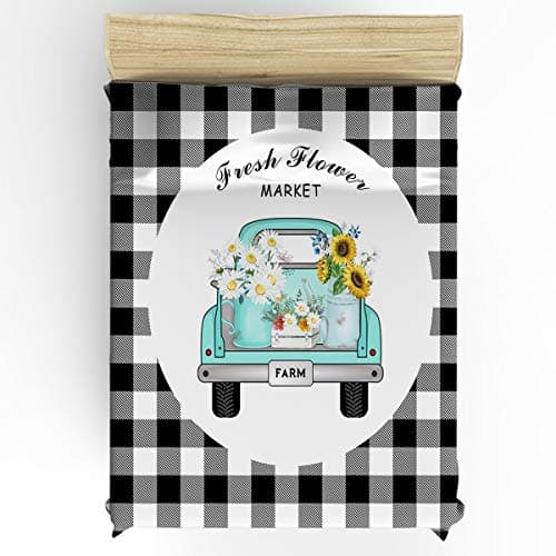 Flower Market Retro Truck Daisies Full Duvet Cover Set
