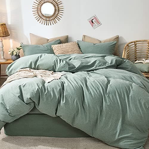 MooMee Bedding Duvet Cover Set in Brown, Queen Size 100% Washed Cotton Linen Like Textured Breathable and Durable Soft Comfy