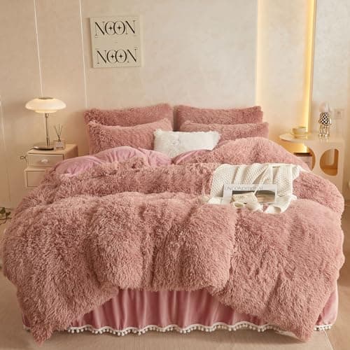 Tie Dye Purple Faux Fur King Comforter & Pillowcases Set