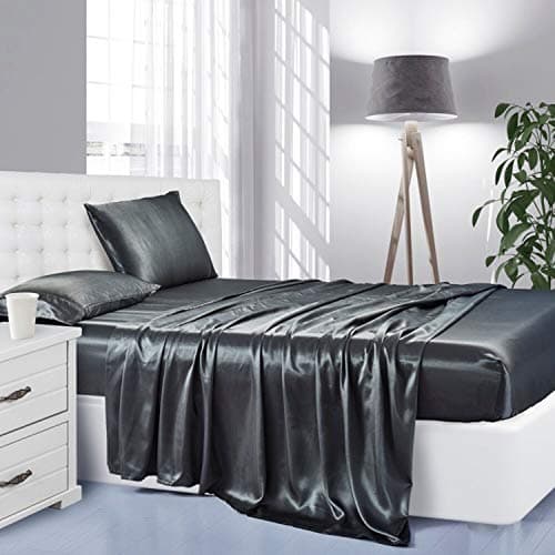 Soft Pink Silk Satin Sheets, Hypoallergenic Full Size Bedding Set, 4 Piece, Deep Pocket