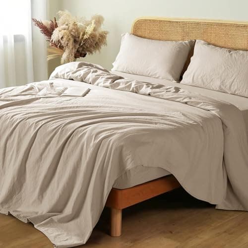 Shilucheng 100% French Linen King Size Sheets - Breathable, Soft & Durable