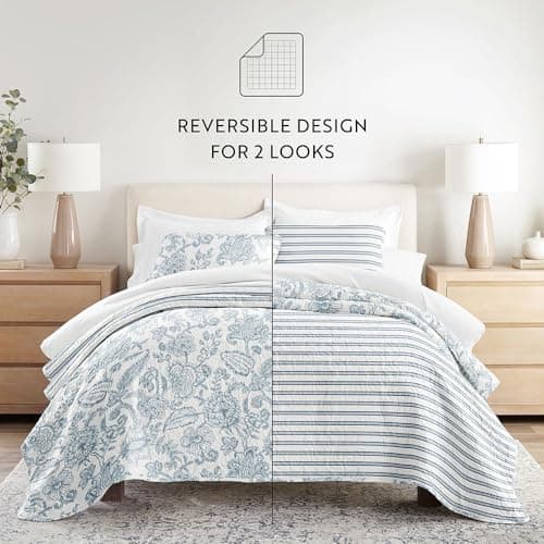 King Jacobean Duskblue Linen Market Quilts