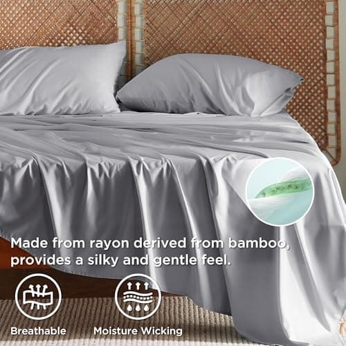 Bedsure King Size Cooling Sheets, Rayon from Bamboo, Deep Pocket 16", Silver Grey