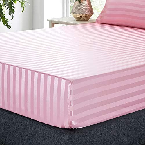 Soft Pink Silk Satin Sheets, Hypoallergenic Full Size Bedding Set, 4 Piece, Deep Pocket