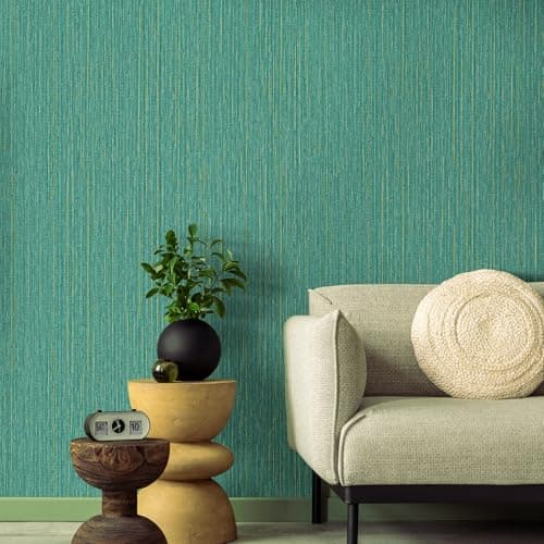 Malachite Green WADILE Textured Linen Peel and Stick Wallpaper