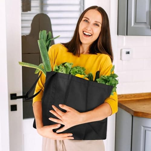 WISELIFE Eco-Friendly Large Foldable Grocery Bags 10 Pack Grey & Black