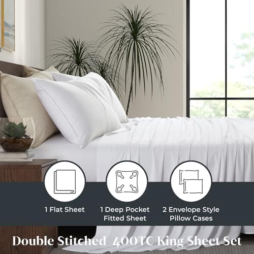 Luxury Bamboo King Size Bed Sheet Set - 100% Viscose - Ultra Soft Cooling Sheets - Classic White