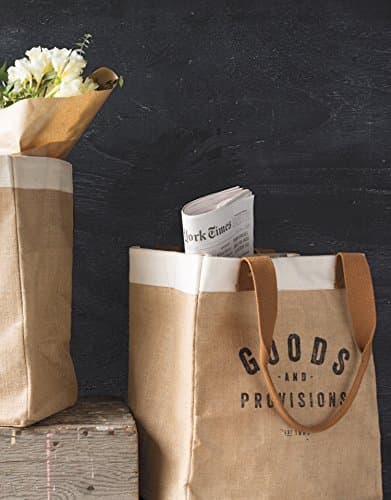 Burlap Market Tote: Goods and Provisions - 17 tall x 13.5 wide x 8.8 deep