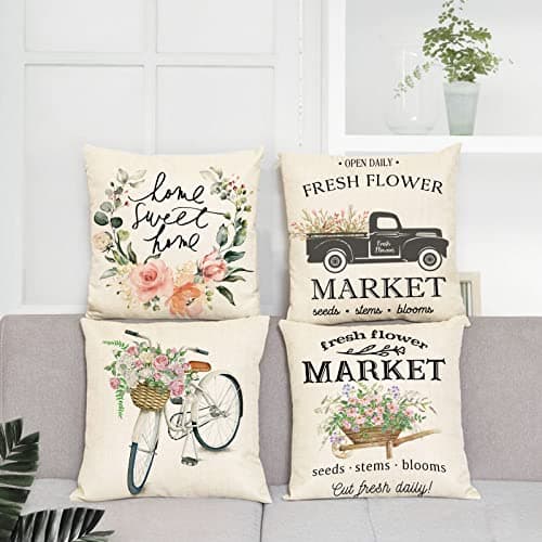 YeeJu Farmhouse Floral 12x12inch Outdoor Throw Pillow Covers