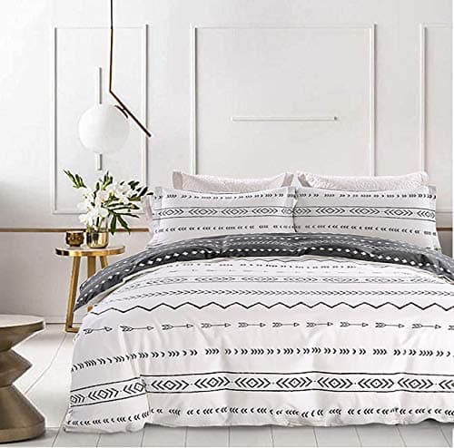 JUCFHY Queen Size Egyptian Cotton Damask Duvet Cover and Pillow Shams Set