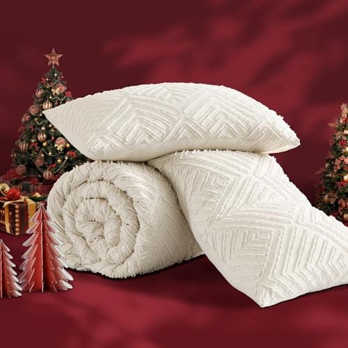 Andency Queen Comforter Set Beige, 3 Pieces Tufted Farmhouse Bedding