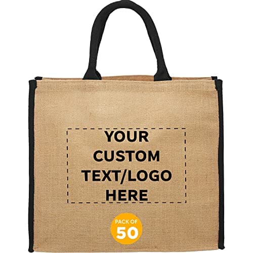 Eco-Friendly Fresno Jute Tote Bags - Set of 10, Personalized Black