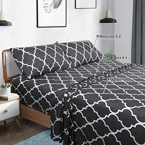 Printed Queen Size Bed Sheets, Extra Soft Microfiber 1800 Pattern Sheets