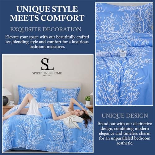 Spirit Linen 6pcs Queen Comforter Set - Cozy Microfiber with Foliage (Grey)