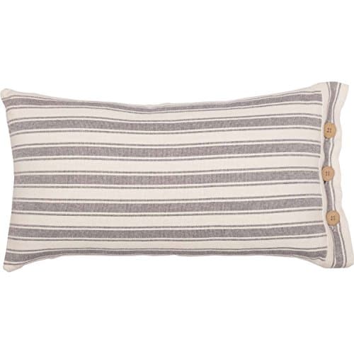 Piper Classics Gray Ticking Stripe 12x20 Pillow Cover Grey & Cream