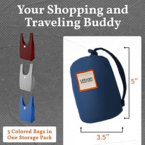 Large Nylon Foldable Grocery Bags, Set of 3