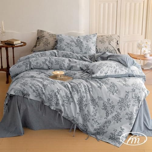 VM VOGUEMARKET Gold Green Flower Percale cotton Duvet Cover with Zipper Closure