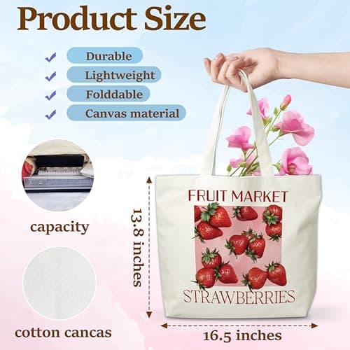 Strawberries Canvas Tote Bag for Women, Gifts for Friends & Family