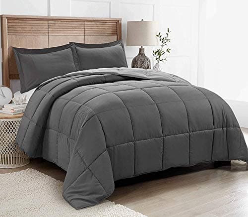 King Size Blue Down Alternative Comforter Set - Reversible Chic Quilt Design