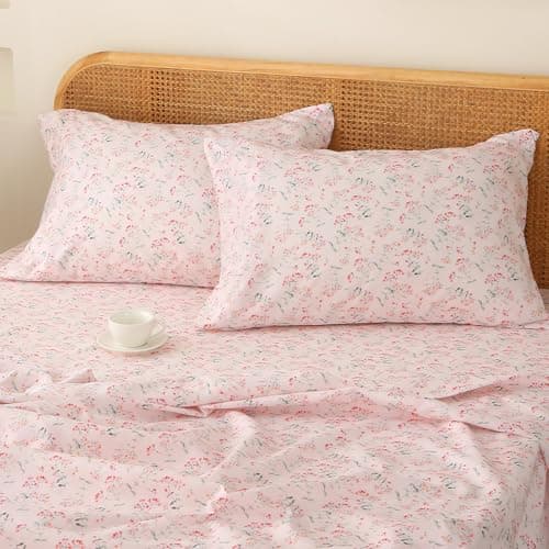 HYPREST Leaf Floral Deep Pocket Bed Sheets, 1800 Thread Count, Oeko-Tex Certified