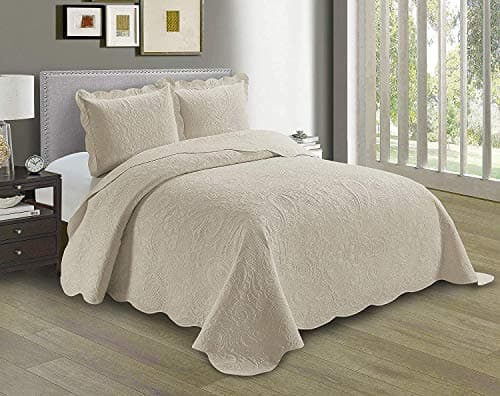 Oversized Beige Linen Plus Embossed Coverlet Bedspread Full/Queen New #Dana