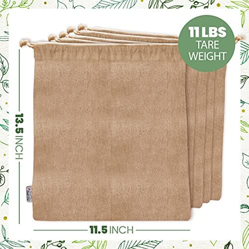 5 Pcs Large Organic Cotton Produce Bags for Organizing, Shopping, Storage, Grocery, Dust Cover, and Gift