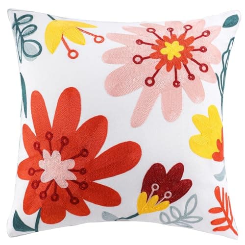 Floral Embroidered 18x18 Magnolia Throw Pillow Covers