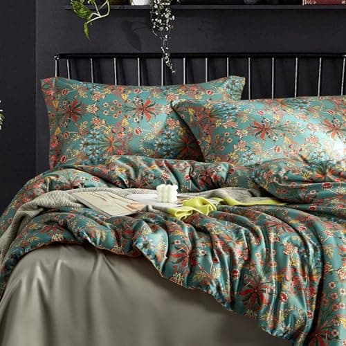 Ikawaapurry Queen Size Farmhouse Boho Comforter Set with Flowers Plants 3 Pcs Comforter 2 Pillow Shams