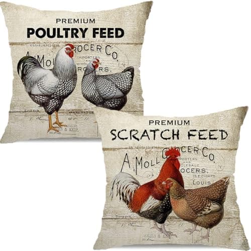 Retro Hare Pattern Pillow Covers Set of 2 - Farmer's Market Bunny Rabbit Farm Home Décor