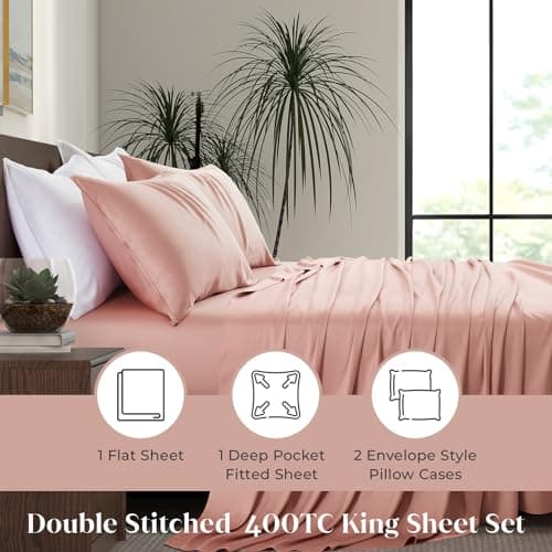 Luxury King Size Bamboo Bed Sheets | 100% Viscose, Ultra Soft, Cooling for Hot Sleepers [Rose Quartz]