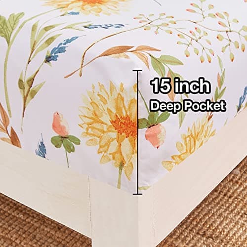 JSD Yellow Floral Printed Full Size 4 Piece Microfiber Sheet Set Extra Deep Pocket