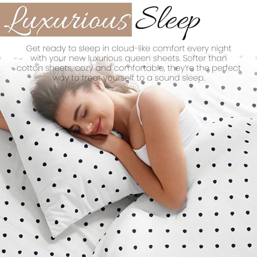 Ultra-Soft & Cooling Navy Blue Dots Queen Bedding Sheet Set (4 Piece)