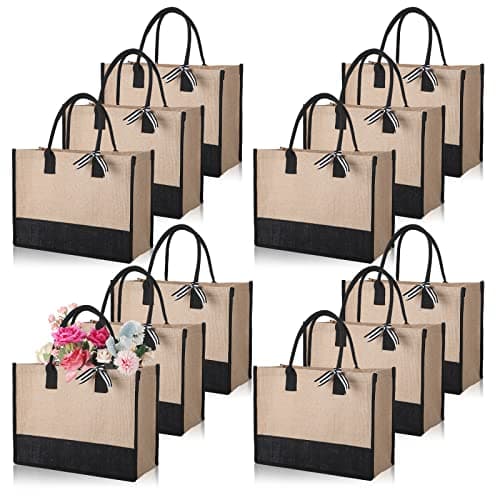 12-Piece Jute Tote Bag Set for Women with HandlesLarge Reusable Gift Bags