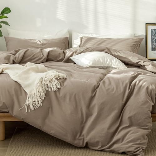 MooMee Queen Duvet Cover Set, Tannish Linen Grey, Breathable & Soft