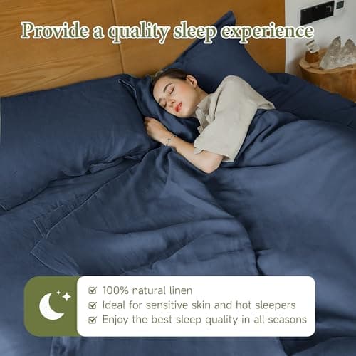 Simple Opulence 100% Linen Queen Bed Sheets, Classic Blue, 4-Piece Set