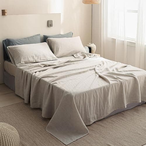 Simple&Opulence 100% Natural Linen Twin Sheets Set, 3 Pcs Breathable & Durable