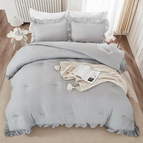 Andency Khaki Queen Comforter Set, 3 Pieces Shabby Chic Bedding