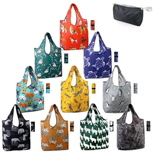 BeeGreen Foldable 50LBS Extra Large Reusable Grocery & Shopping Bags (10 Pack, Colorful)