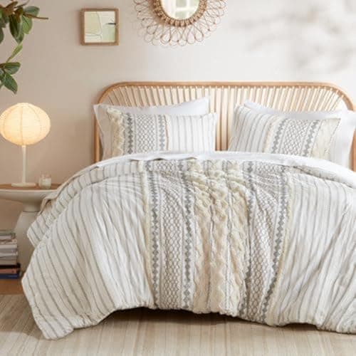 INK+IVY Queen Size Chenille Tufted Breathable Cotton Comforter Set with 2 Shams, Ivory