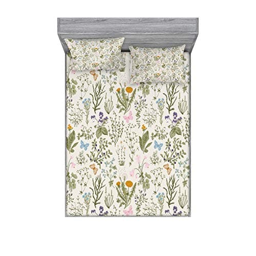 Ambesonne Vintage Garden Floral Queen Bedding Set, Pink Blue