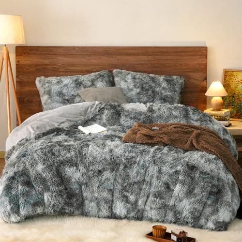 PHF Shaggy Fluffy Faux Fur King Size Duvet Cover Set