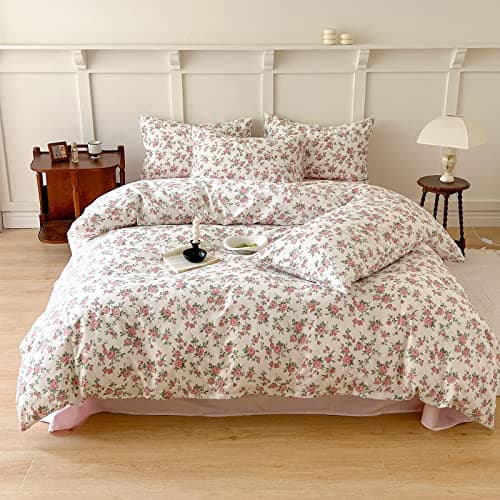VM VOGUEMARKET Gold Green Flower Percale cotton Duvet Cover with Zipper Closure