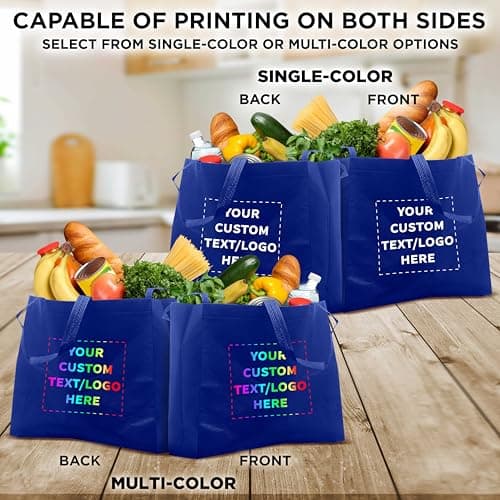Custom Blue Jumbo Tote Bags Set of 100 - Reusable Promo Shopping Bags