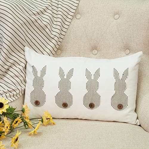 Piper Classics Hippity Hop Black Ticking Bunny Throw Pillow Cover